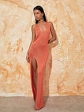 Beach knit dress in orange