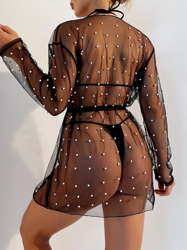 Pearl embellished beach cover-up