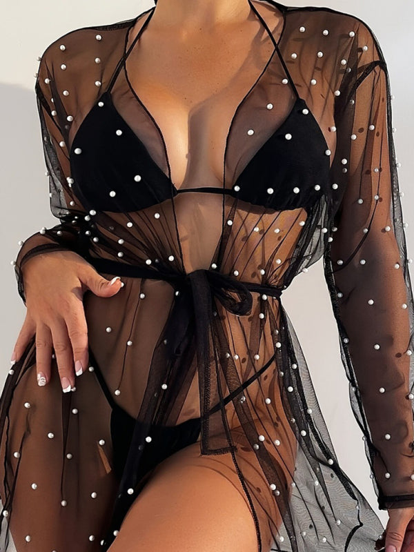 Pearl embellished beach cover-up